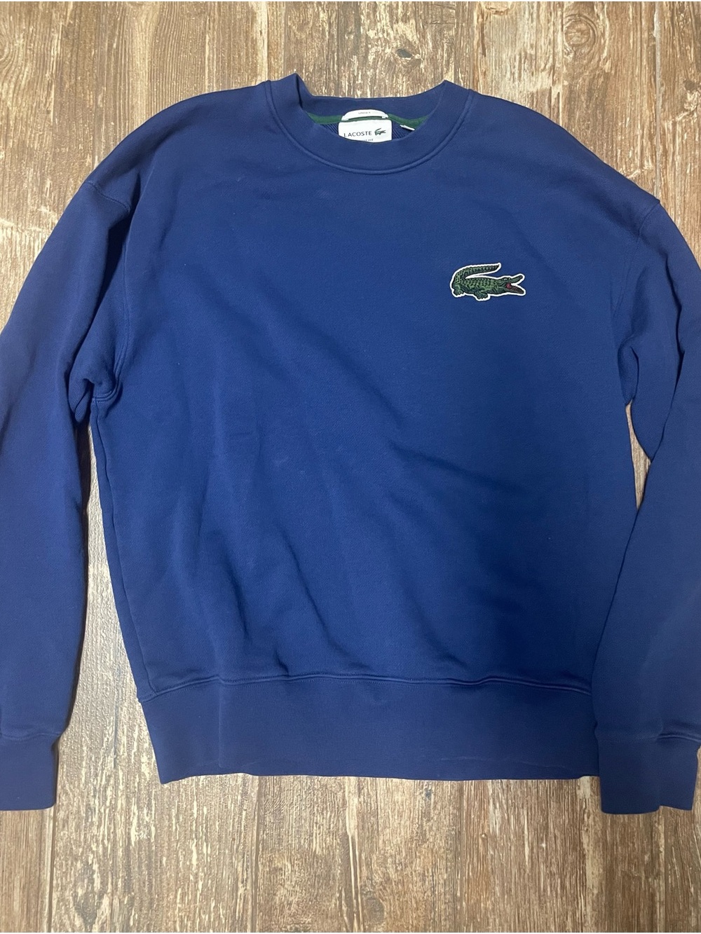 Lacoste Navy Crewneck Sweatshirt with Green Crocodile Patch- Unisex